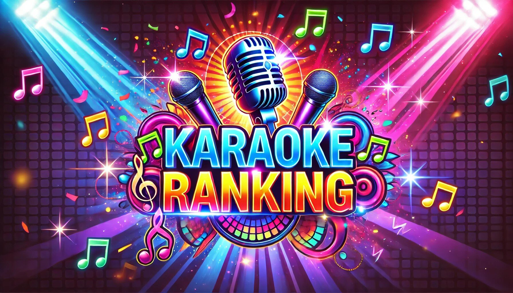 DALL·E 2024-10-31 13.01.08 - A colorful, flashy banner for a karaoke ranking. The banner has a festive, energetic feel with neon lights, microphone illustrations, music notes, and.jpg